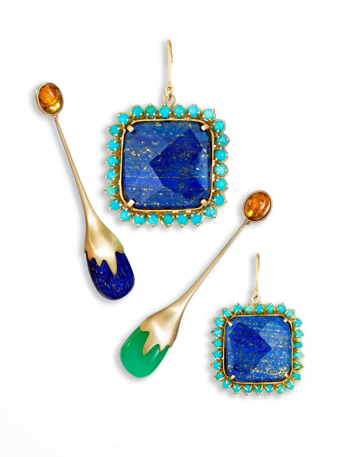 GUITA M-Lapis and Garnet Drop Earrings-YELLOW GOLD