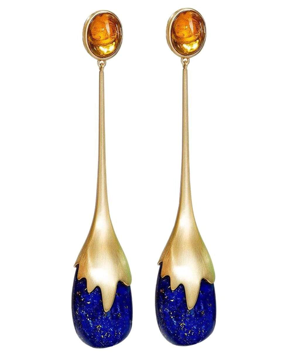 GUITA M-Lapis and Garnet Drop Earrings-YELLOW GOLD