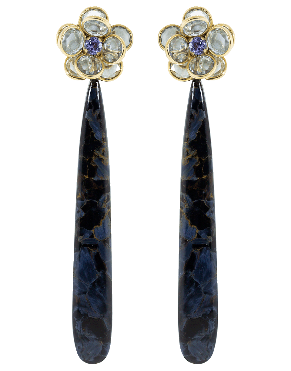GUITA M-Long Drop Flower Earrings-YELLOW GOLD