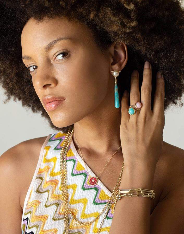 GUITA M-Long Turquoise Drop South Sea Pearl Earrings-YELLOW GOLD