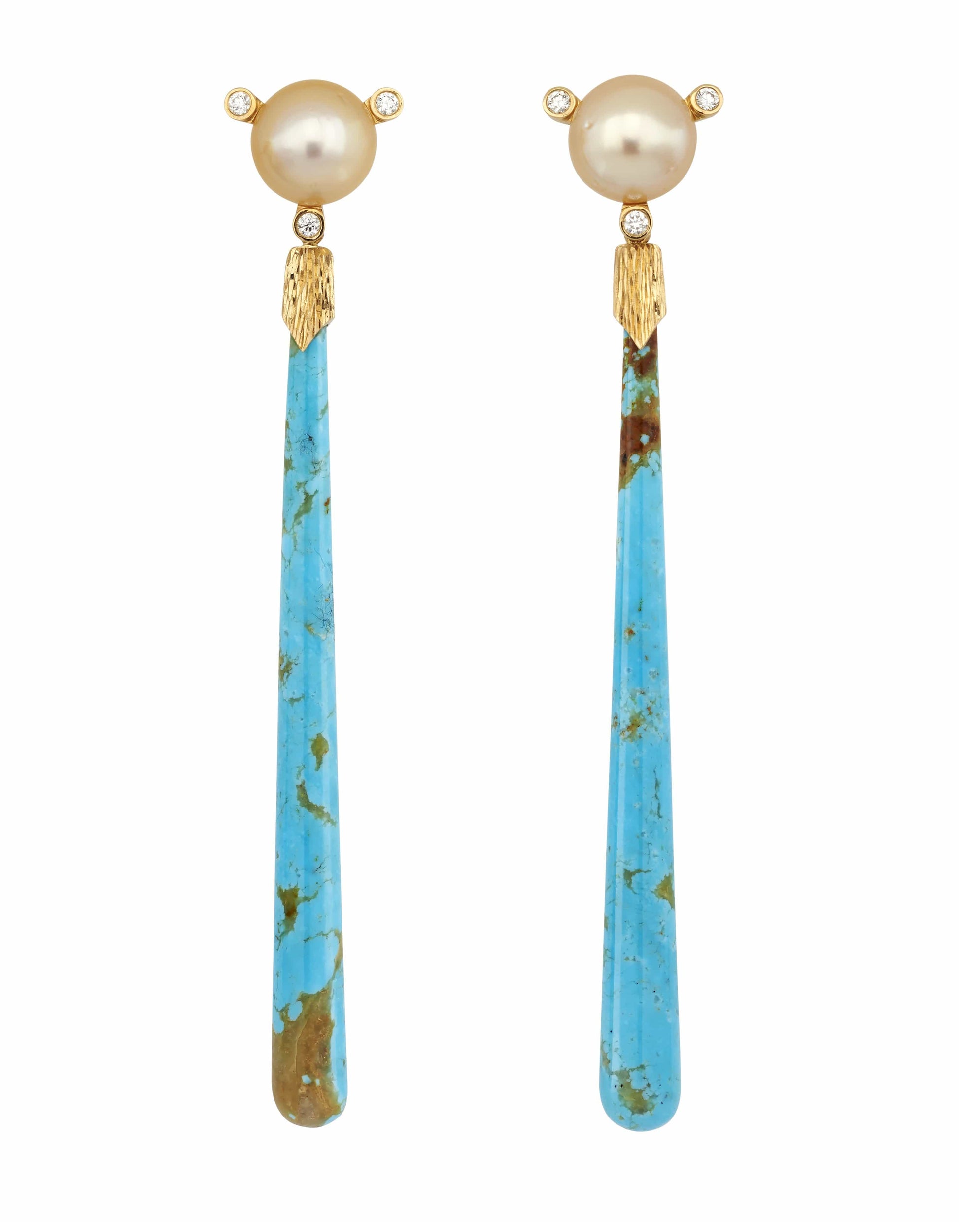 GUITA M-Long Turquoise Drop South Sea Pearl Earrings-YELLOW GOLD