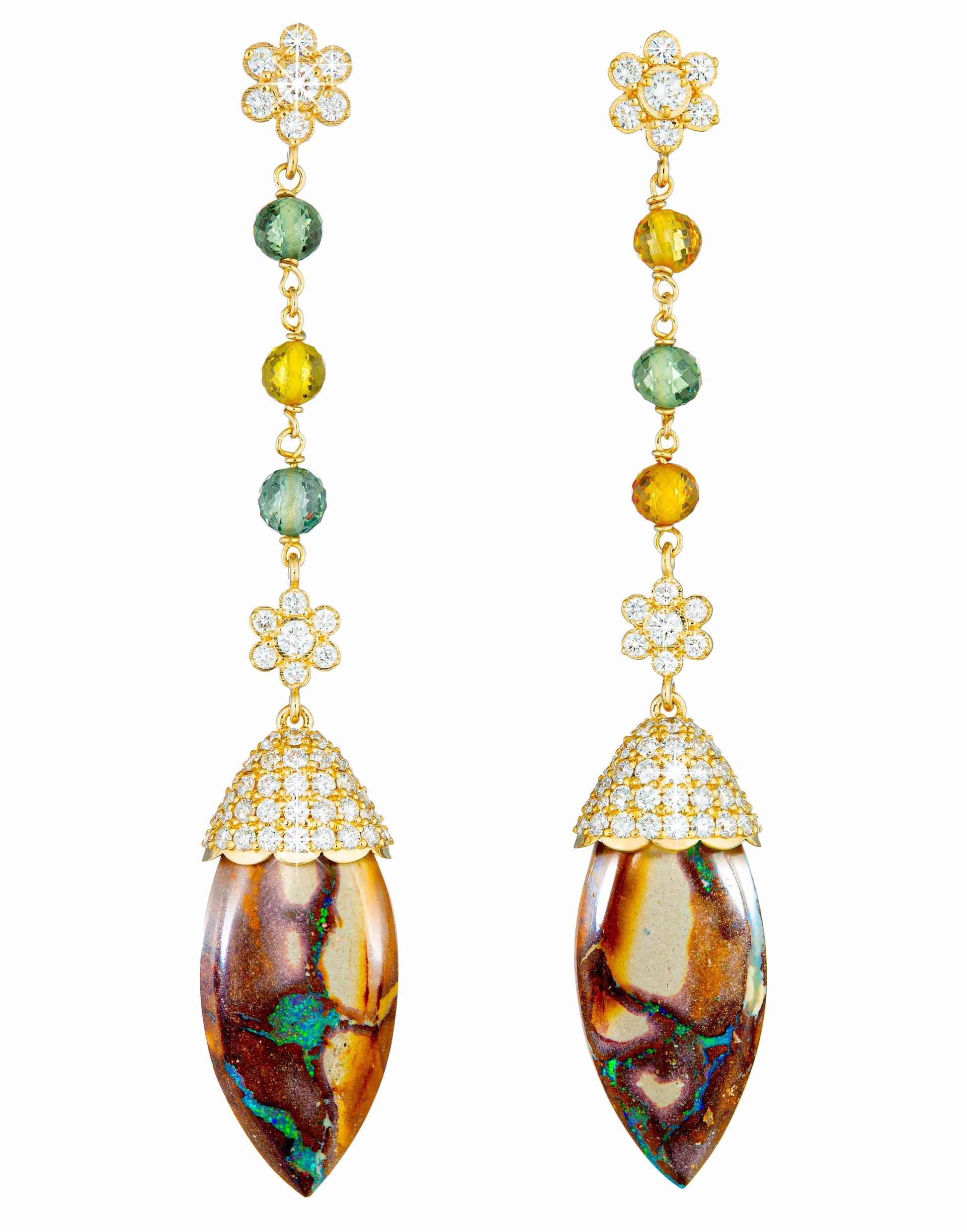 GUITA M-Opal Sapphire and Diamond Drop Earrings-YELLOW GOLD