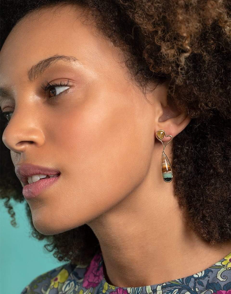 GUITA M-Petrified Opal and Yellow Diamond Earrings-YELLOW GOLD
