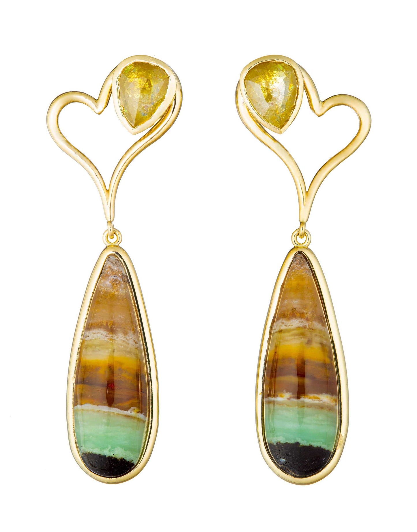 GUITA M-Petrified Opal and Yellow Diamond Earrings-YELLOW GOLD