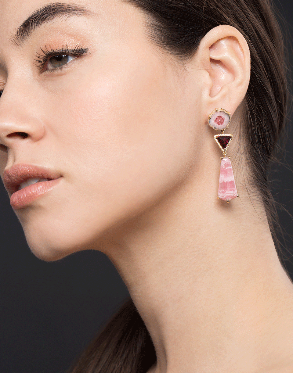 GUITA M-Pink Three Drop Earrings-YELLOW GOLD