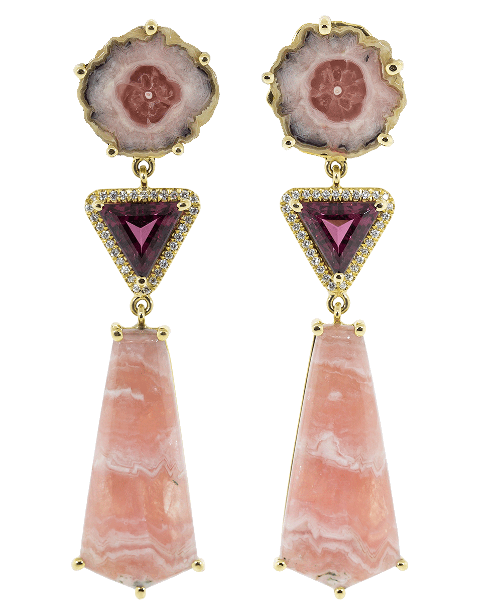 GUITA M-Pink Three Drop Earrings-YELLOW GOLD