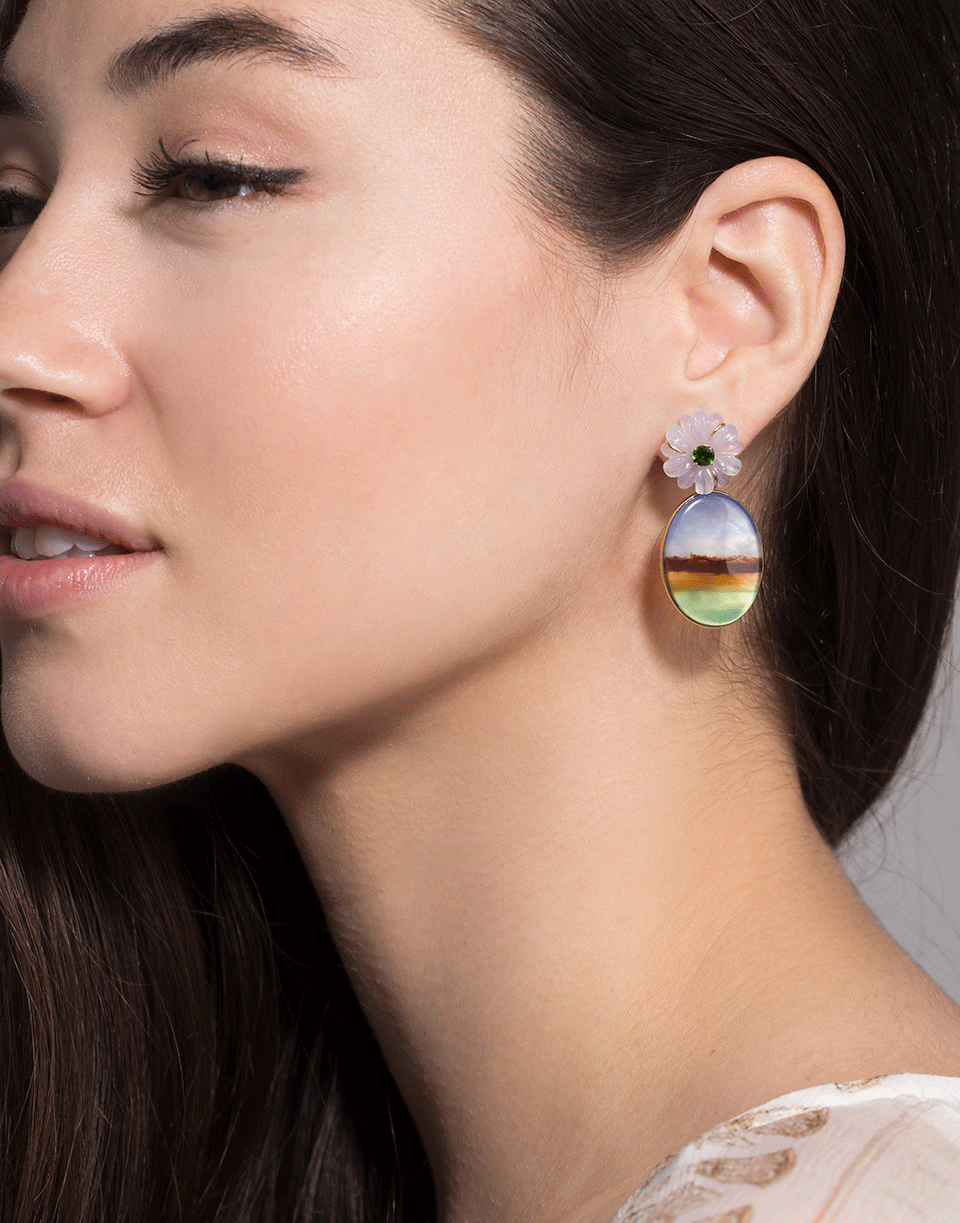 GUITA M-Quartz and Stripe Agate Flower Earrings-YELLOW GOLD