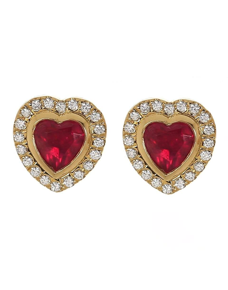 GUITA M-Ruby and Diamond Heart Studs-YELLOW GOLD
