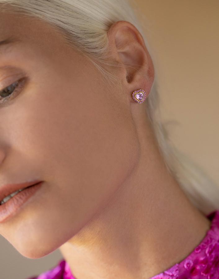 GUITA M-Sapphire and Ruby Heart Studs-YELLOW GOLD