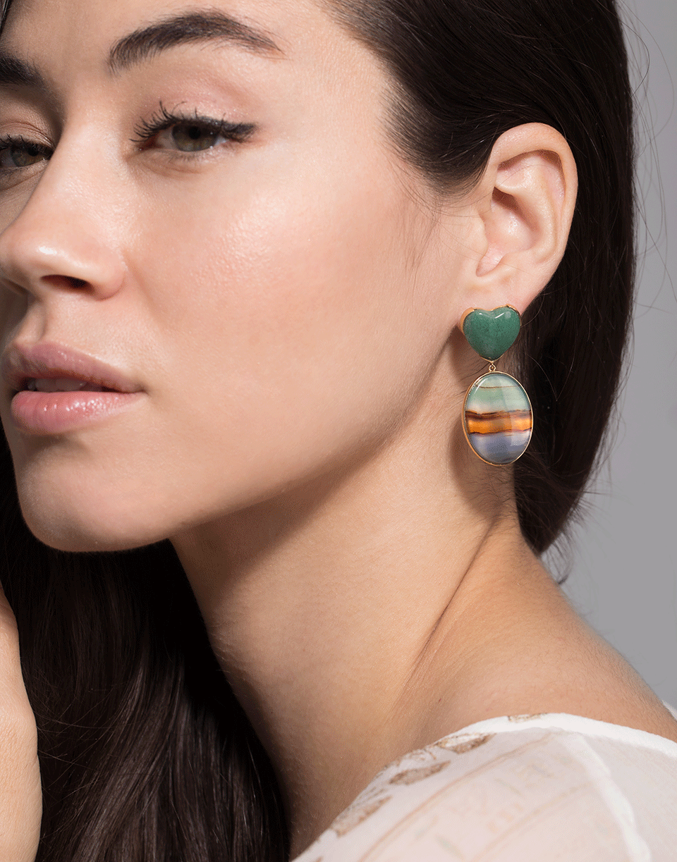 GUITA M-Stripe Agate and Jade Heart Earrings-YELLOW GOLD