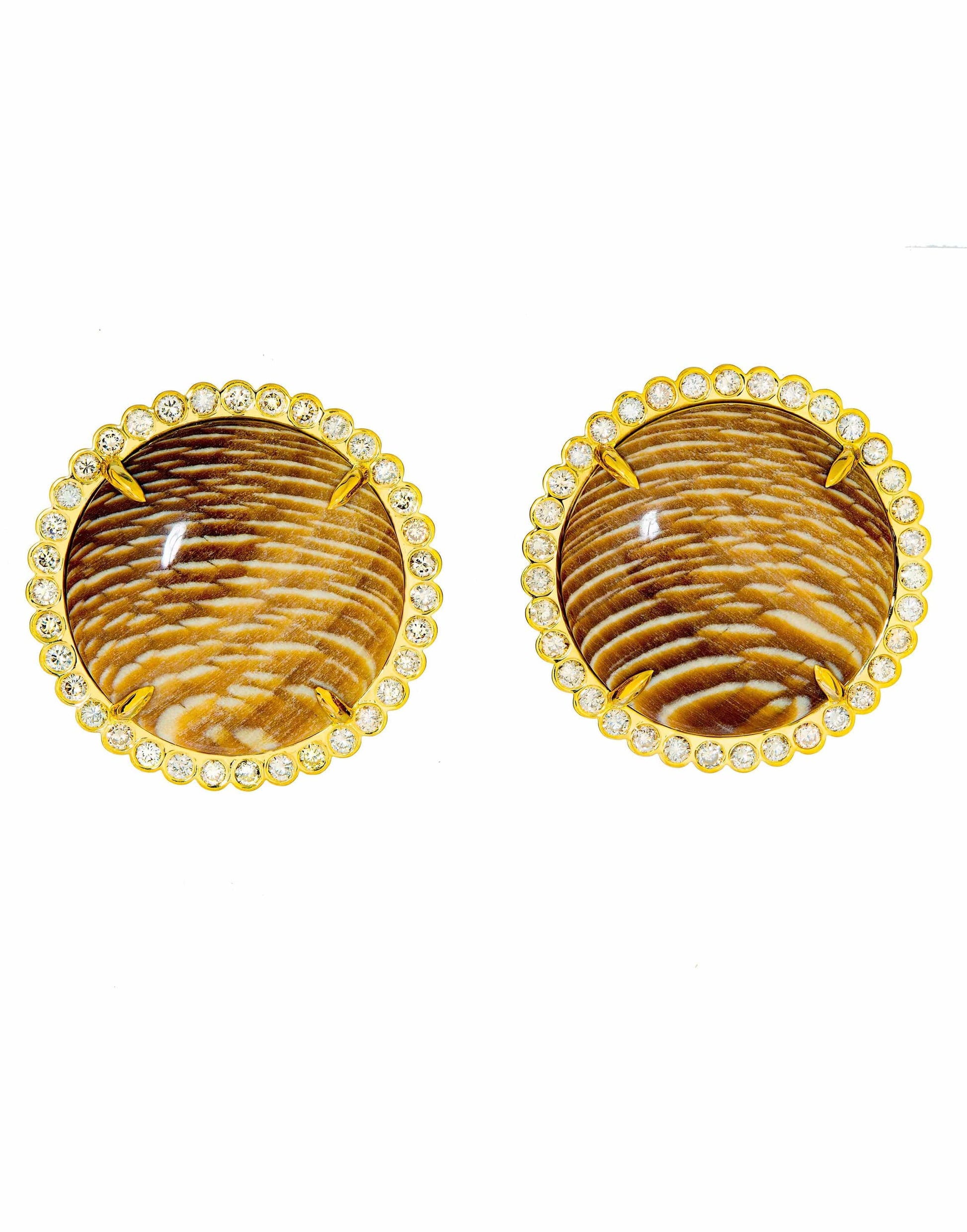 GUITA M-Sycamore Fossil and Diamond Studs-YELLOW GOLD