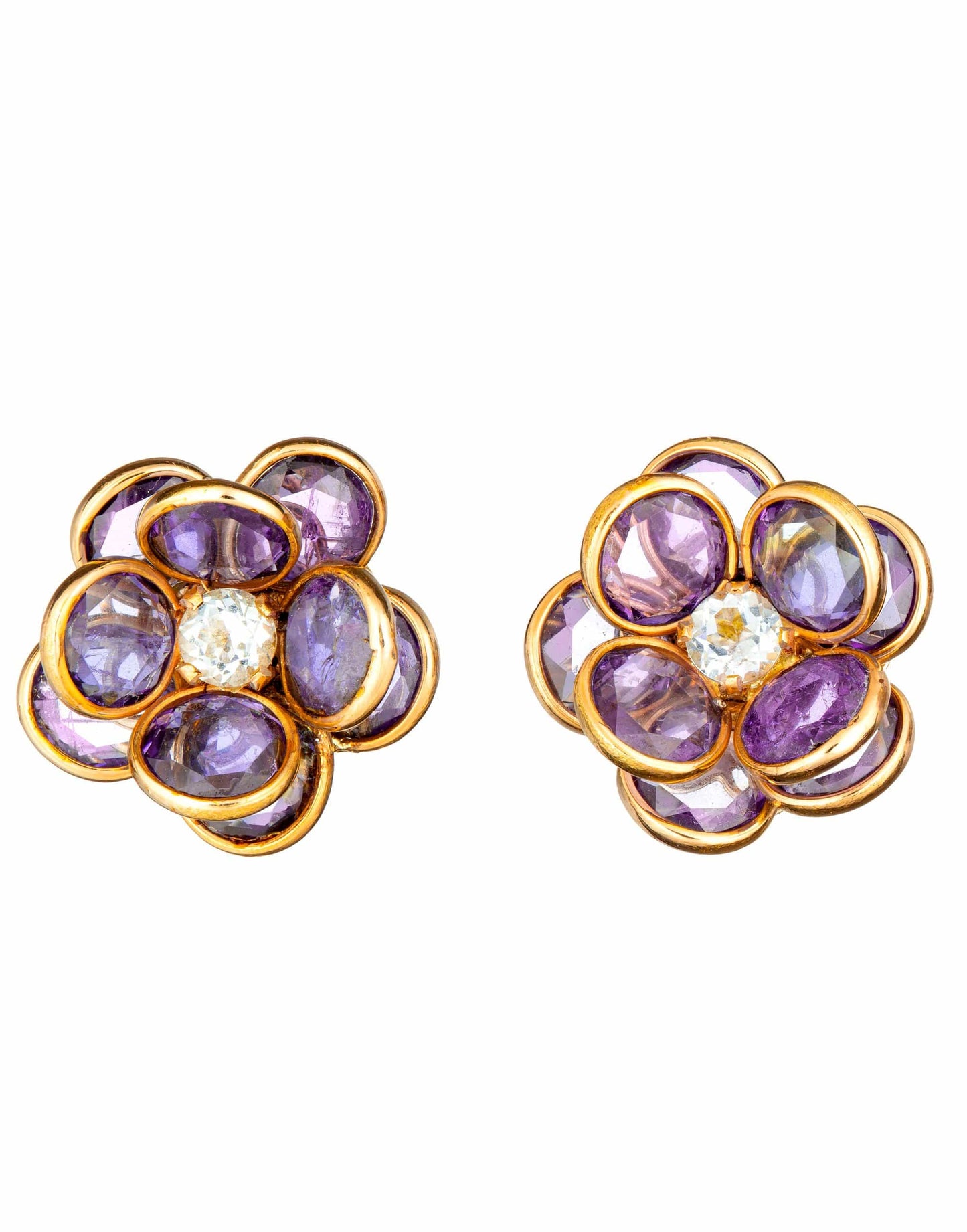 GUITA M-Tanzanite and Aquamarine Flower Studs-YELLOW GOLD