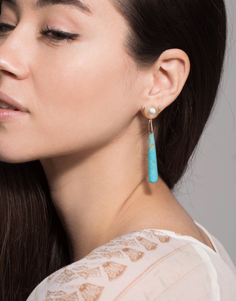 GUITA M-Turquoise Drop South Sea Pearl and Diamond Earrings-YELLOW GOLD