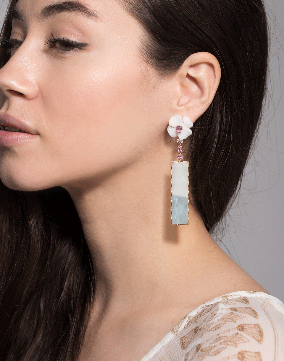 GUITA M-White Agate and Aquamarine Drop Earrings-YELLOW GOLD