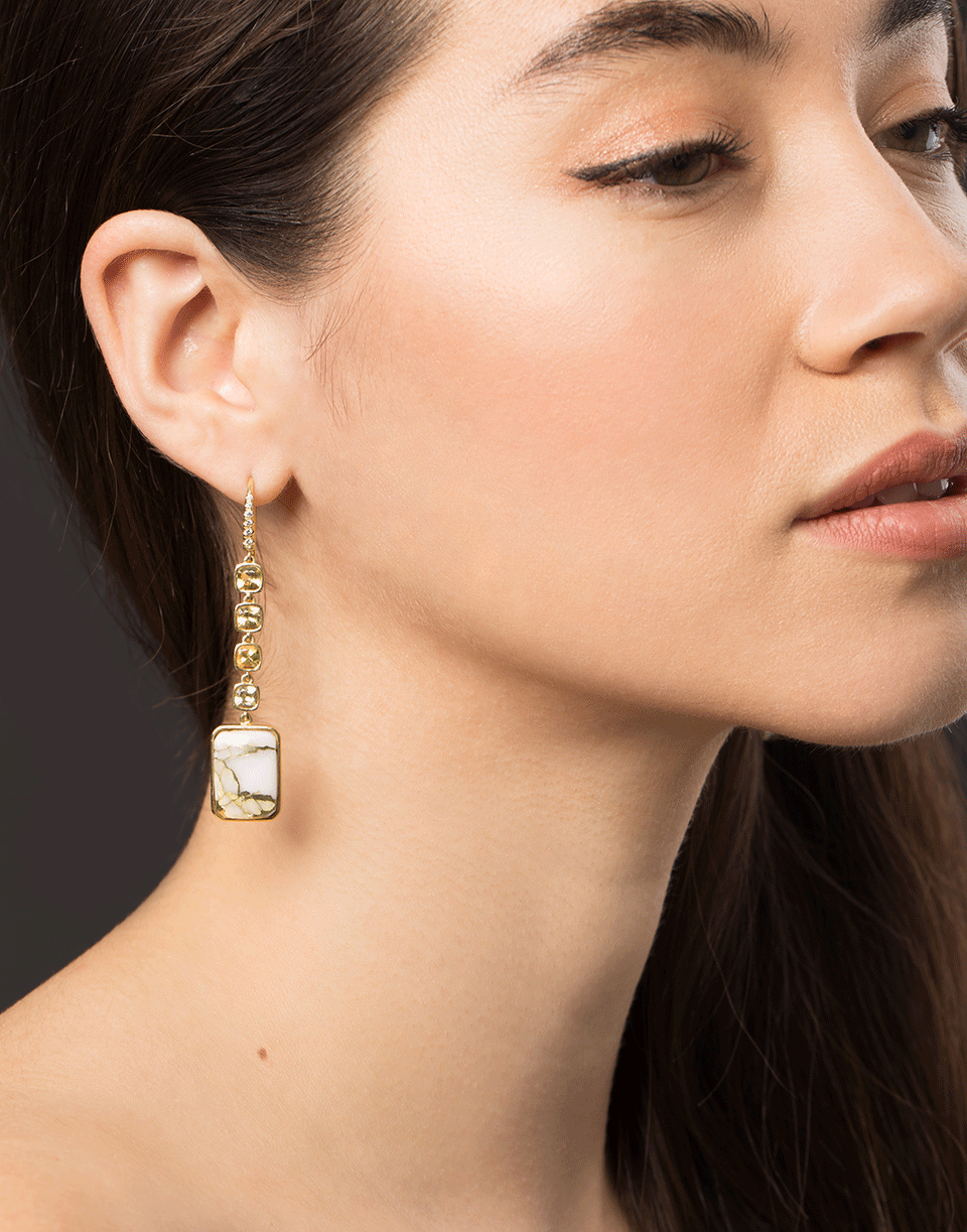 GUITA M-White Quartz and Diamond Drop Earrings-YELLOW GOLD