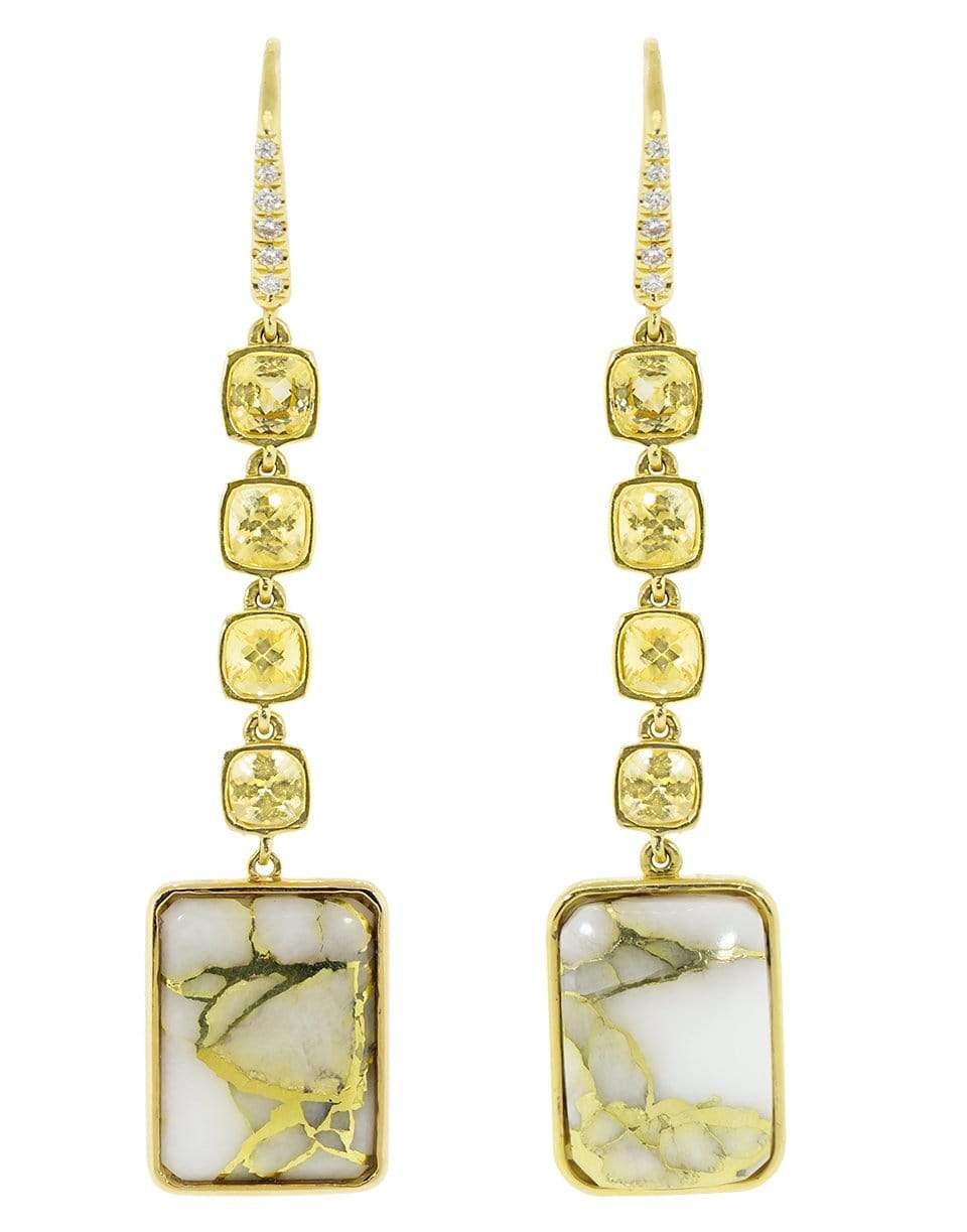 GUITA M-White Quartz and Diamond Drop Earrings-YELLOW GOLD