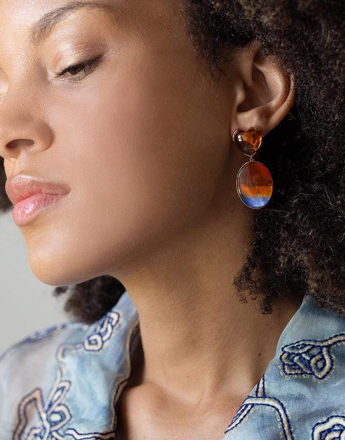 GUITA M-Stripe Agate and Citrine Heart Earrings-YLWFOLD