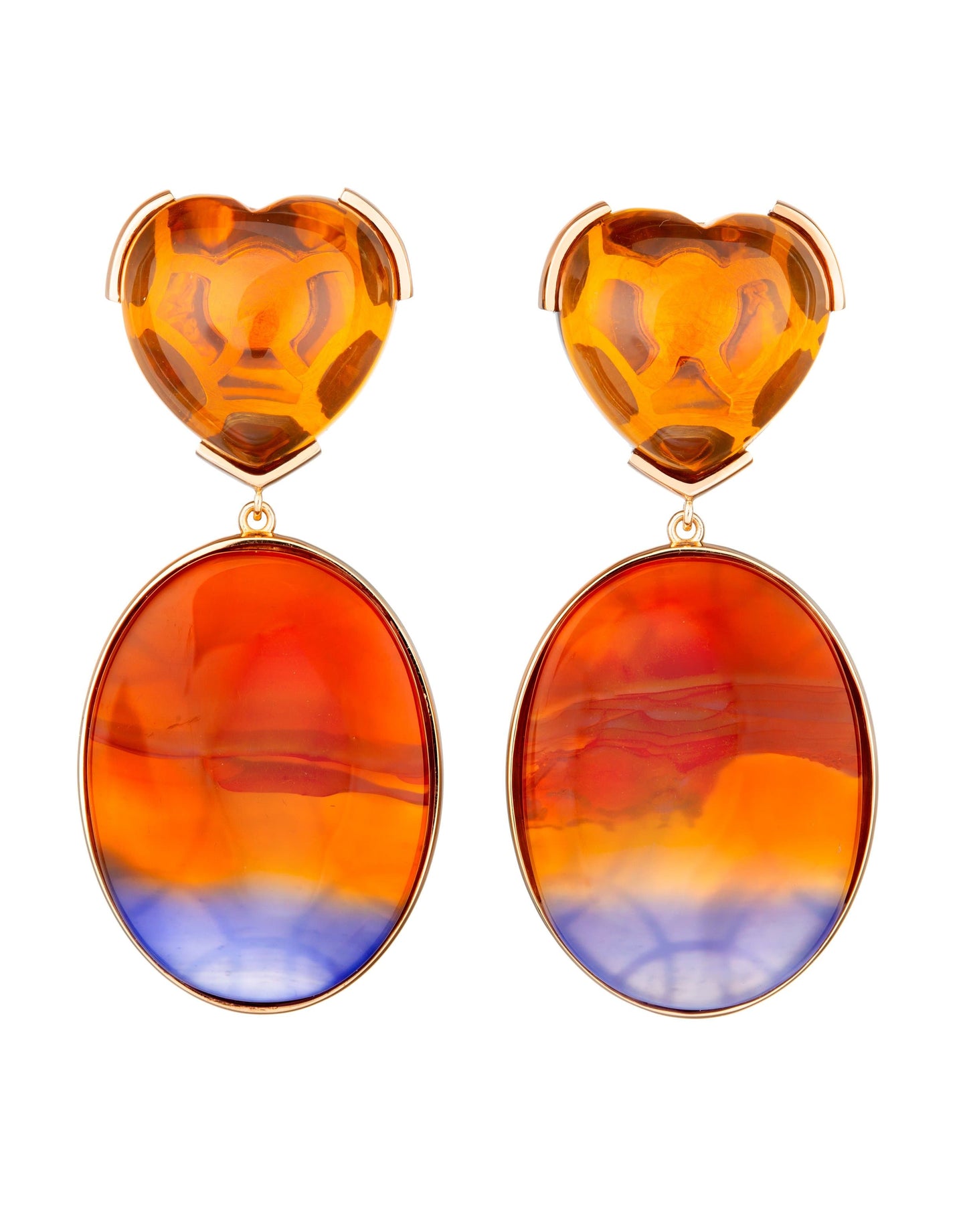 GUITA M-Stripe Agate and Citrine Heart Earrings-YLWFOLD