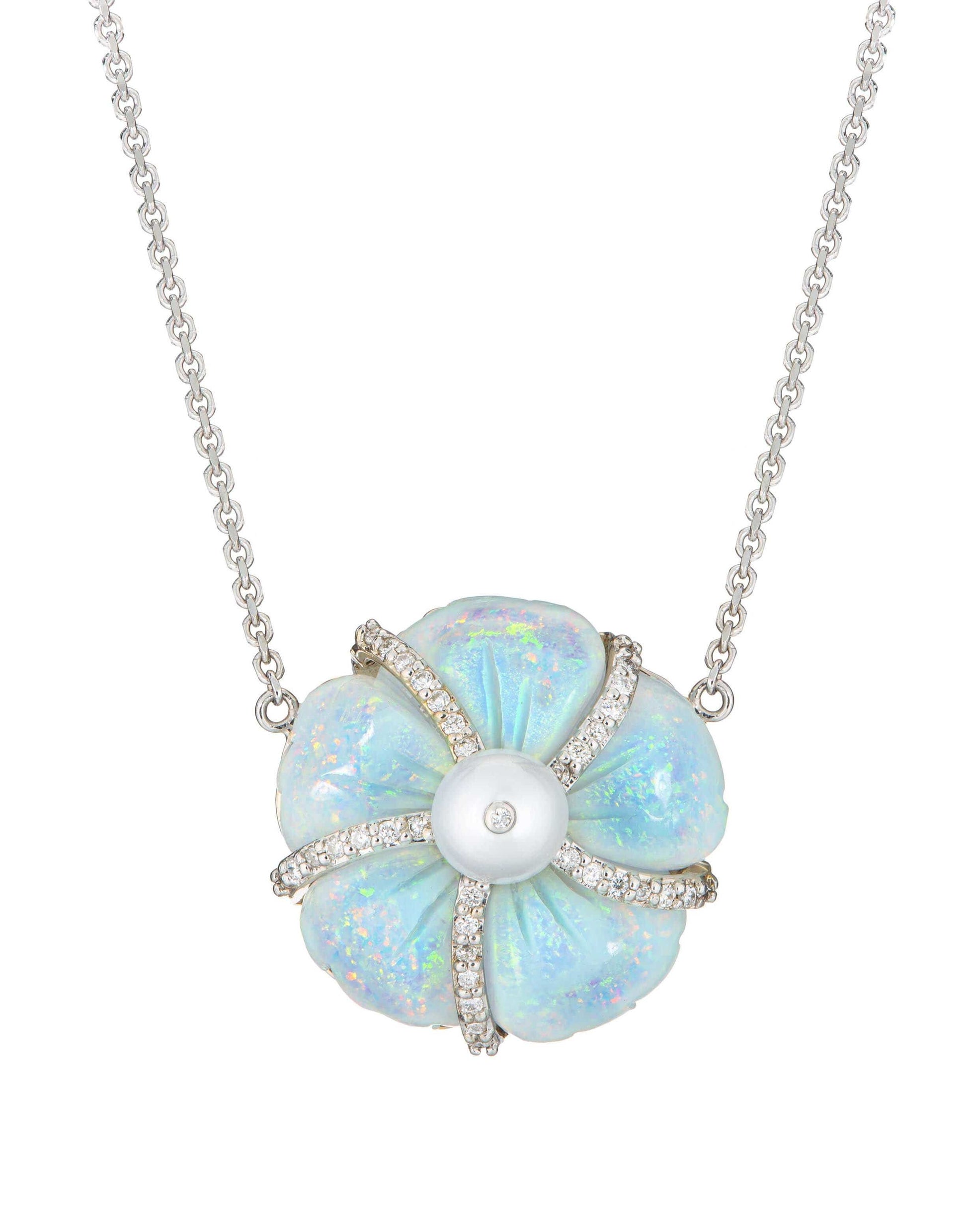 GUITA M-Opal Flower Necklace-WHITE GOLD