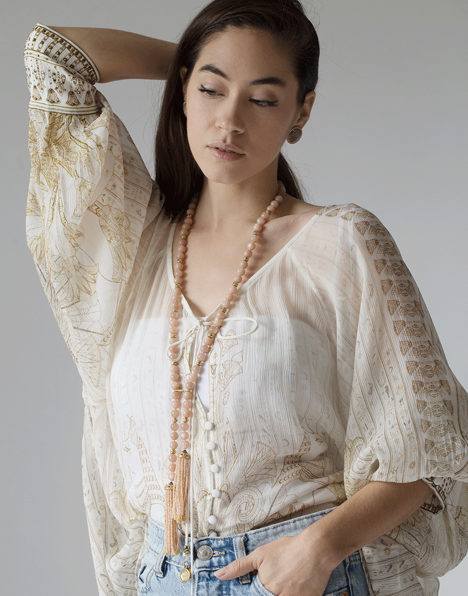 GUITA M-Peach Moonstone and Pearl Necklace-YELLOW GOLD