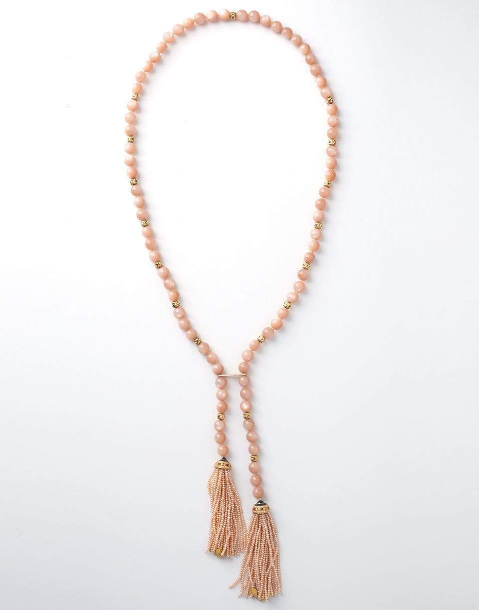 GUITA M-Peach Moonstone and Pearl Necklace-YELLOW GOLD