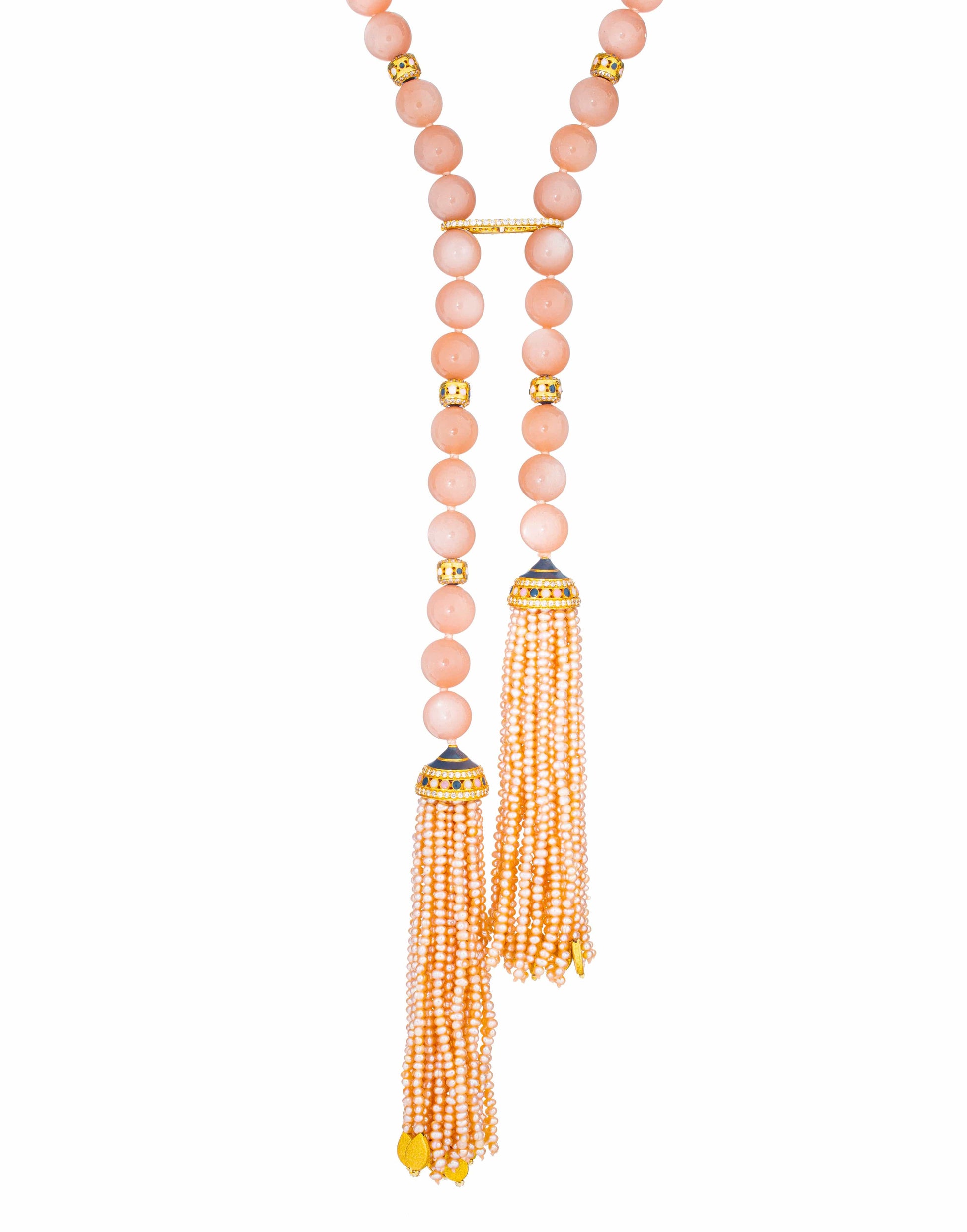 GUITA M-Peach Moonstone and Pearl Necklace-YELLOW GOLD