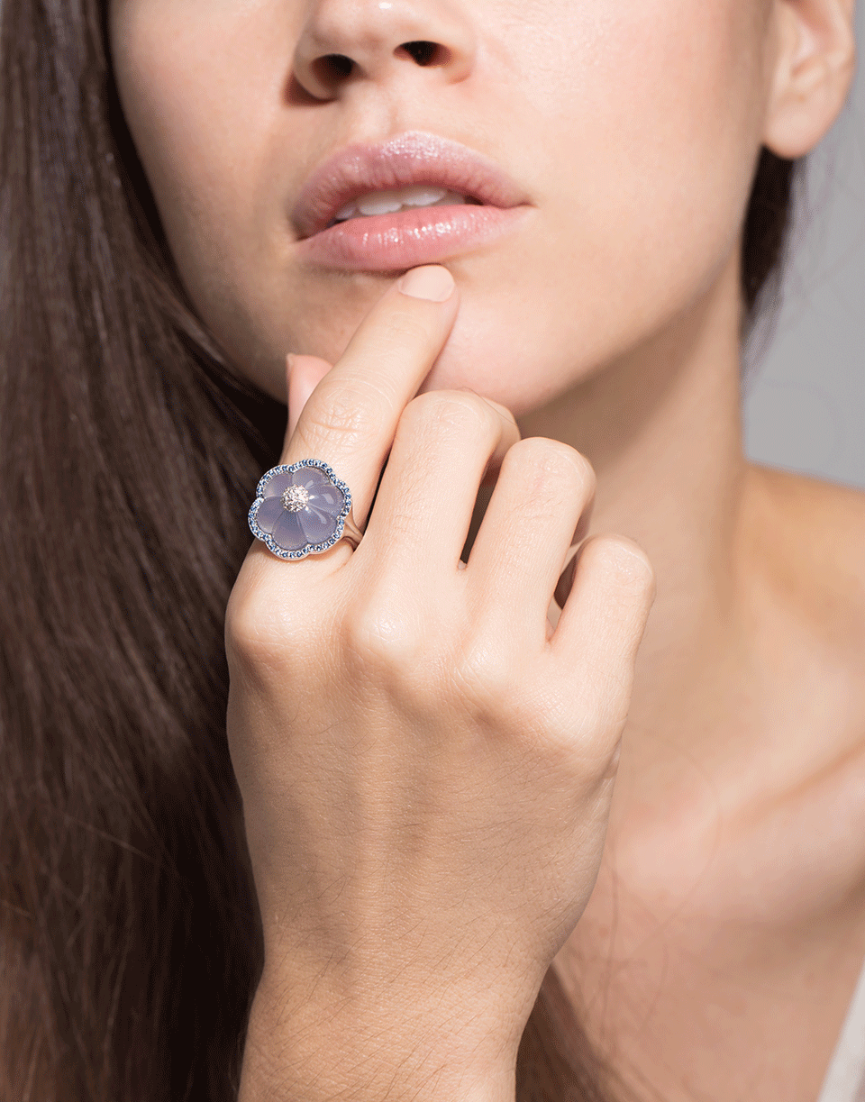 GUITA M-Blue Chalcedony and Blue Sapphire Ring-WHITE GOLD