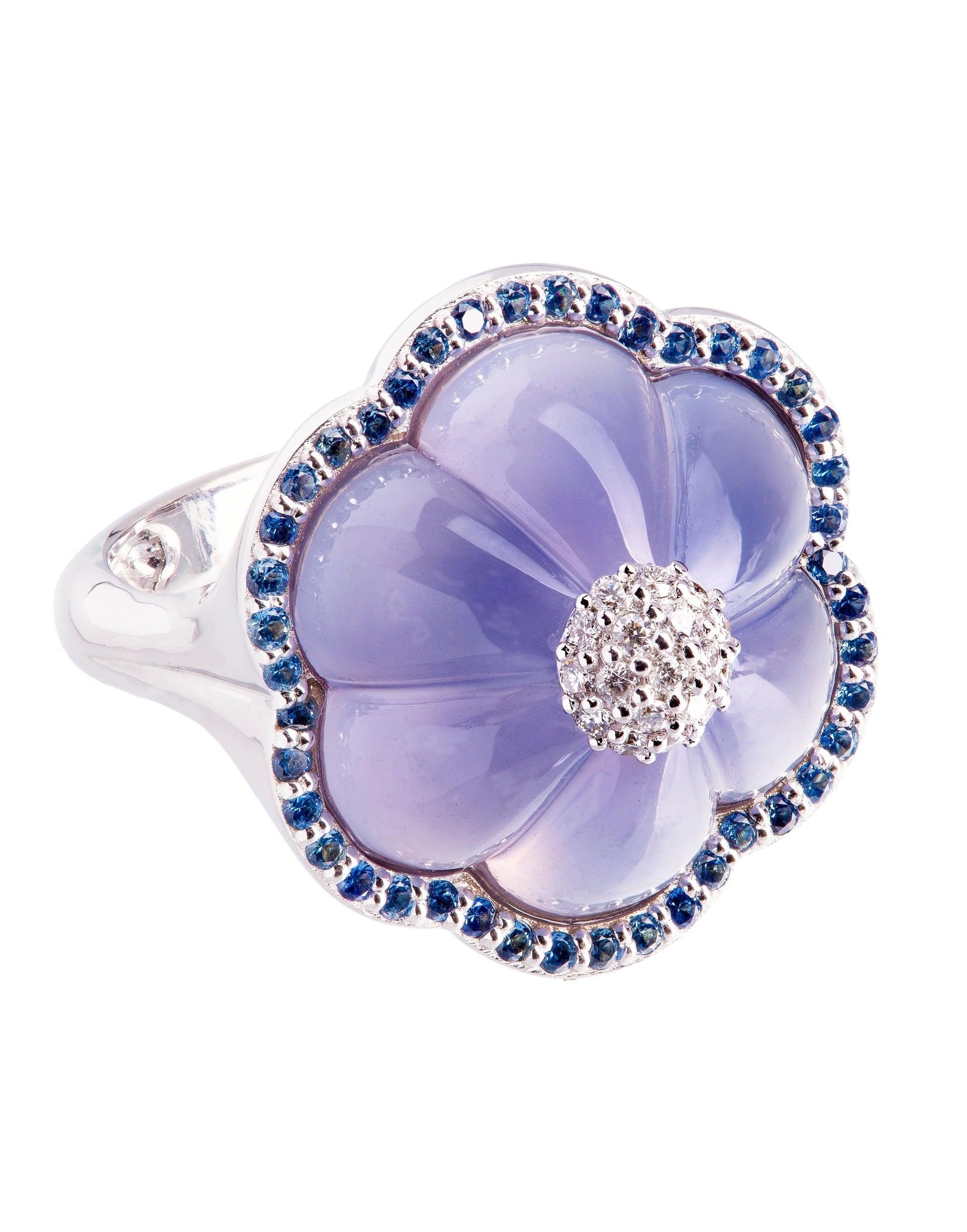 GUITA M-Blue Chalcedony and Blue Sapphire Ring-WHITE GOLD