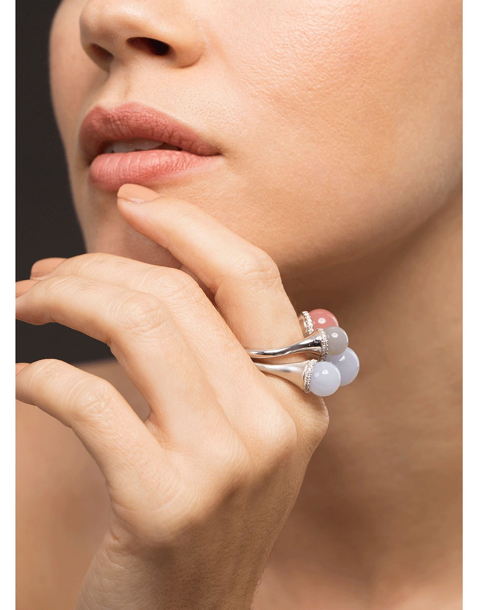 GUITA M-Double Tip Chalcedony and Diamond Ring-WHITE GOLD
