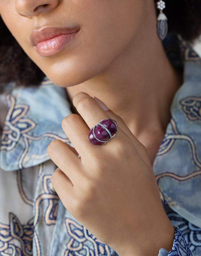 GUITA M-Carved Ruby and Sapphire Ring-WHITE GOLD