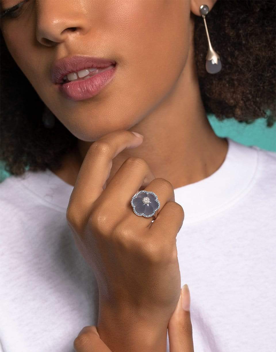 GUITA M-Blue Sapphire Carved Chalcedony Ring-WHITE GOLD