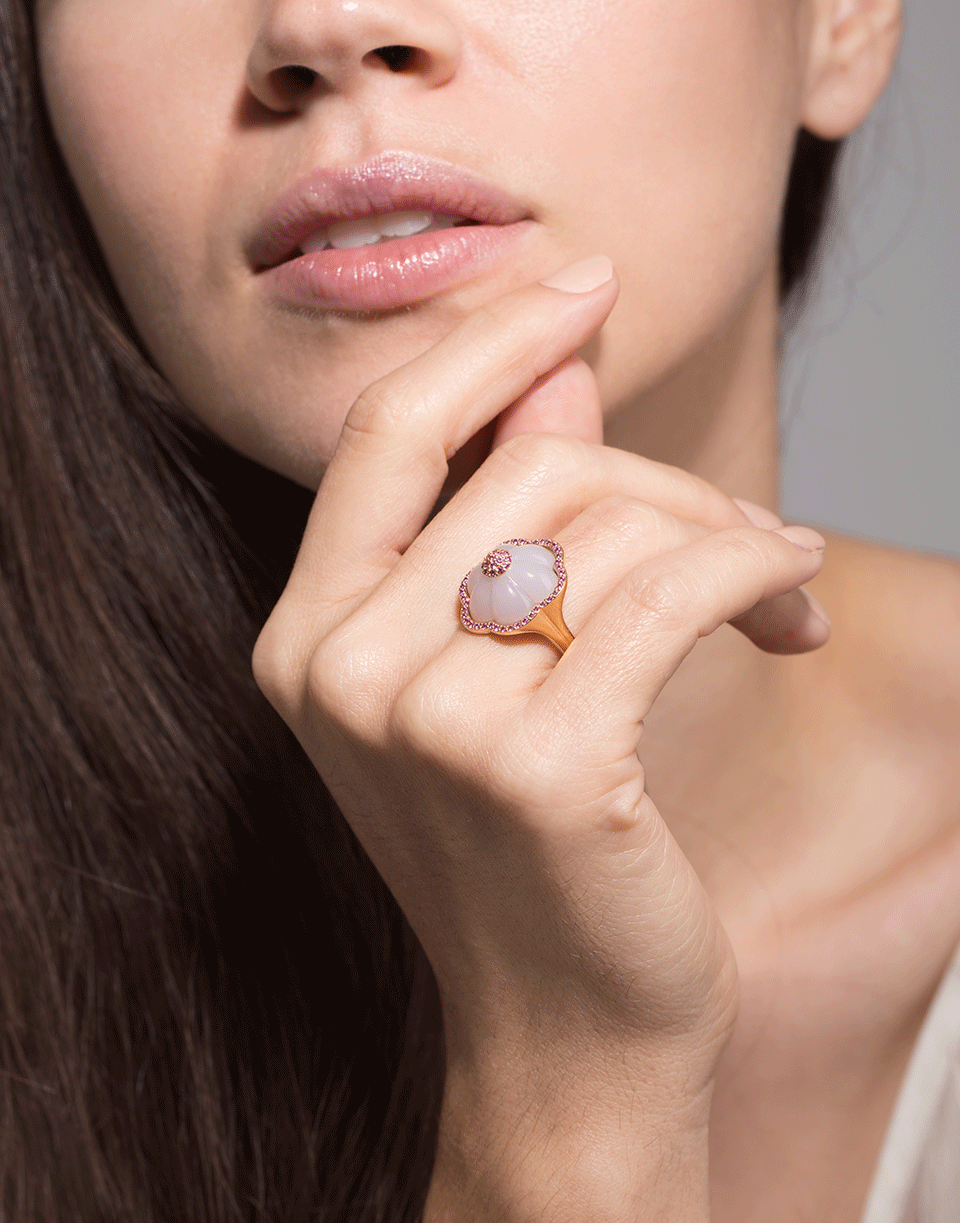 GUITA M-Carved Pink Chalcedony Ring-YELLOW GOLD