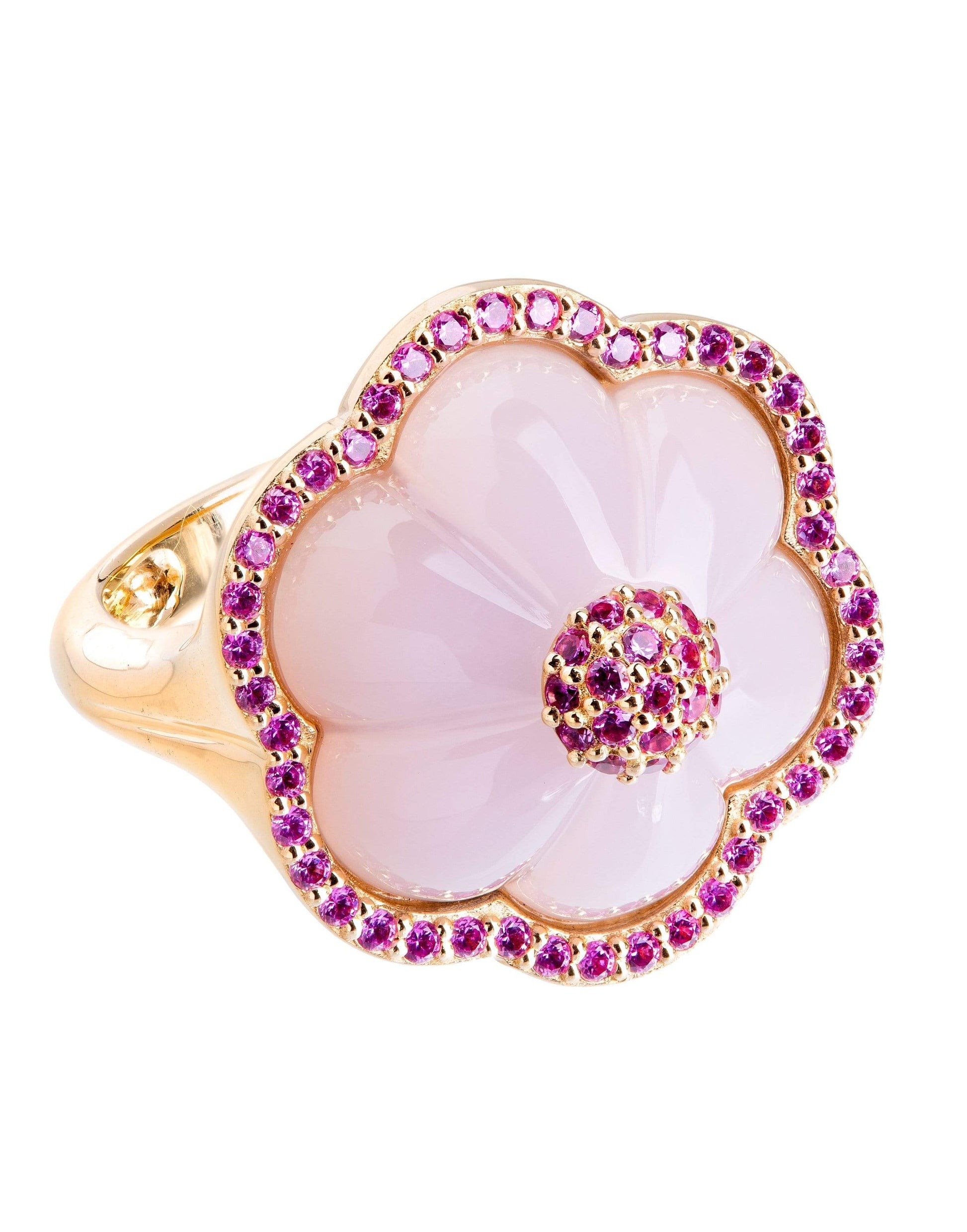 GUITA M-Carved Pink Chalcedony Ring-YELLOW GOLD