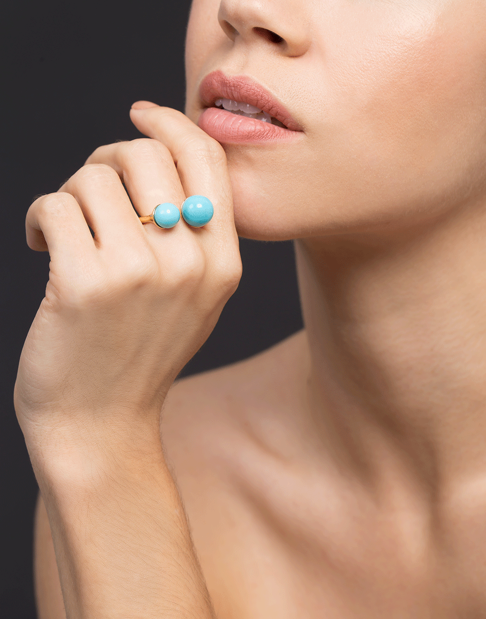 GUITA M-Double Tip Turquoise and Diamond Ring-YELLOW GOLD