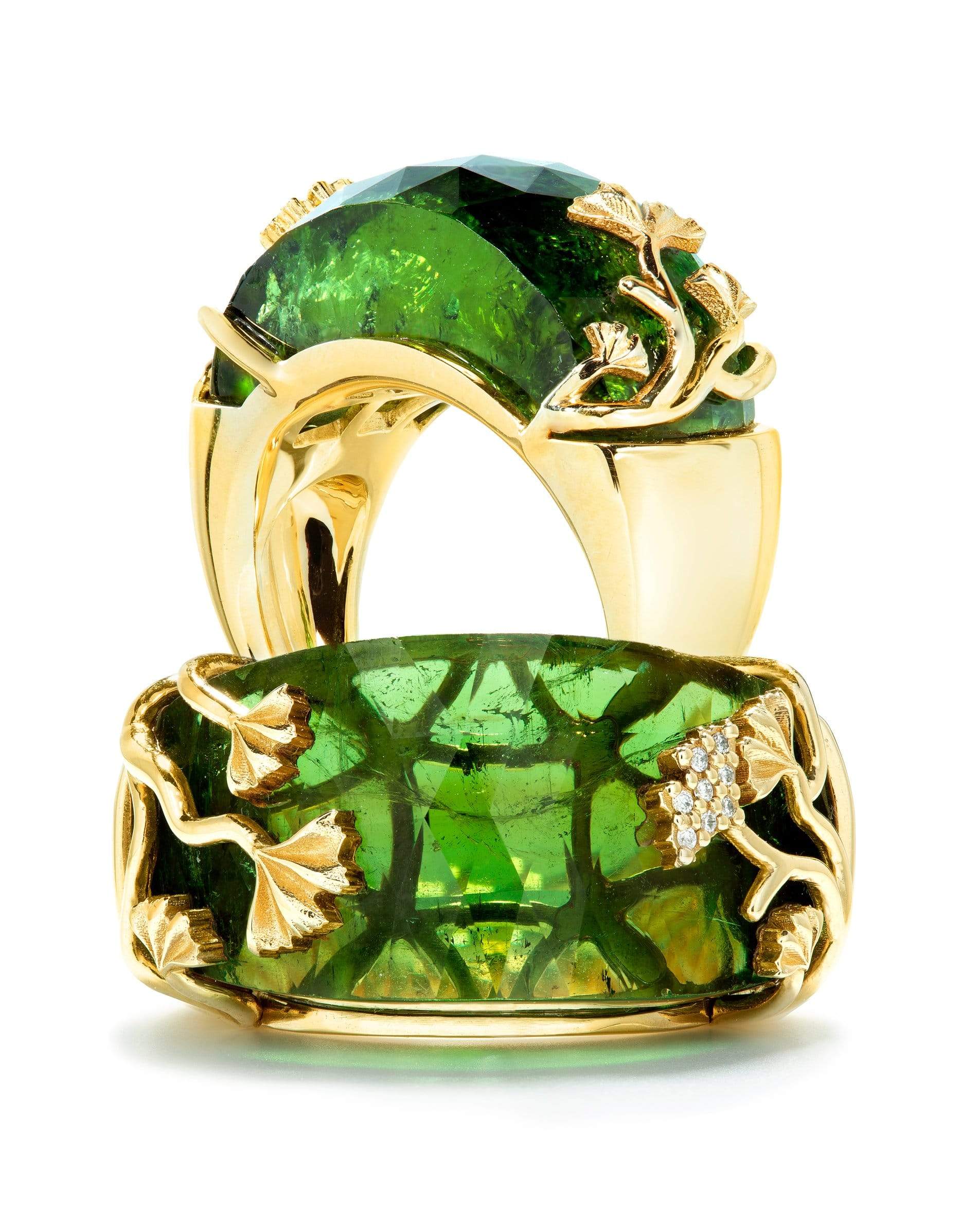 GUITA M-Ginko Leaves Tourmaline Ring-YELLOW GOLD