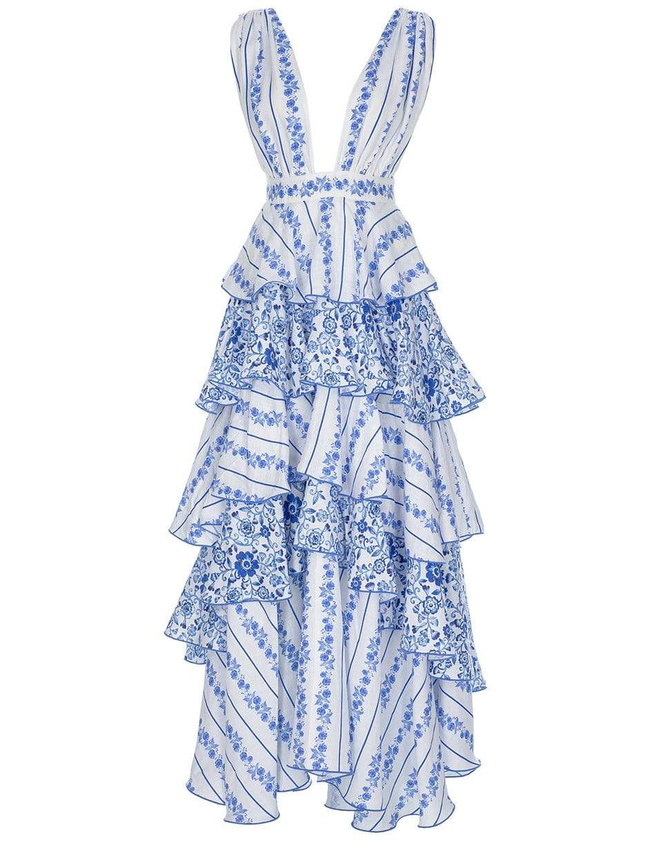 GUL HURGEL-Blue Iznik Sleeveless Ruffle Dress-