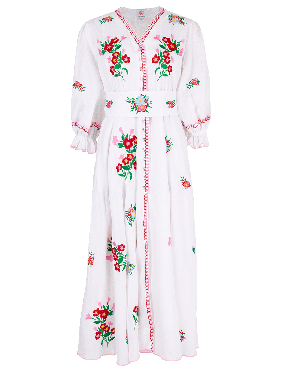 GUL HURGEL-Floral Embroidered Midi Dress-WHITE