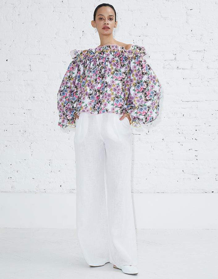 GUL HURGEL-Ruffled Button Down Off Shoulder Blouse-