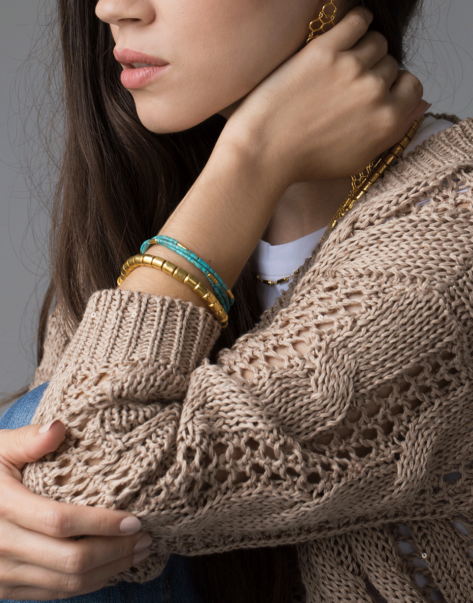 GURHAN-Jet Set Turquoise Triple Strand Bracelet-YELLOW GOLD
