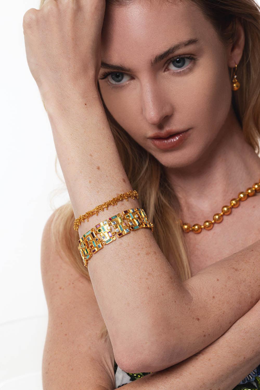 GURHAN-Mixed Stone All Around Statement Bracelet-YELLOW GOLD