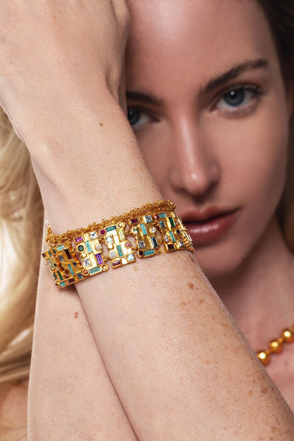 GURHAN-Mixed Stone All Around Statement Bracelet-YELLOW GOLD