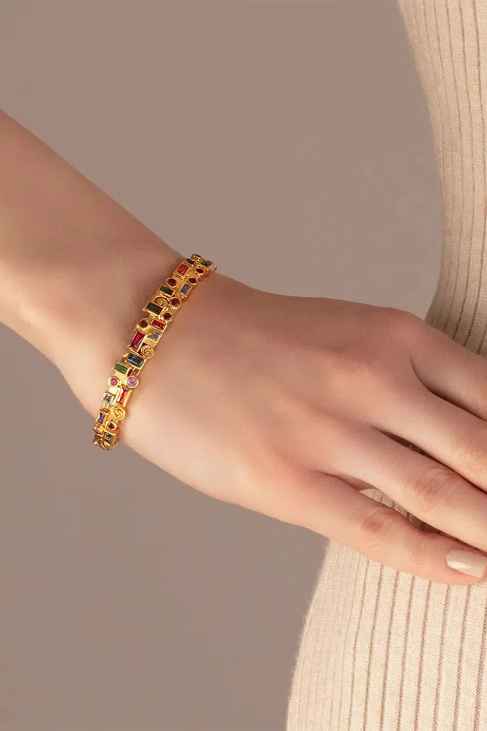 GURHAN-Mixed Stone Cuff Bracelet-YELLOW GOLD