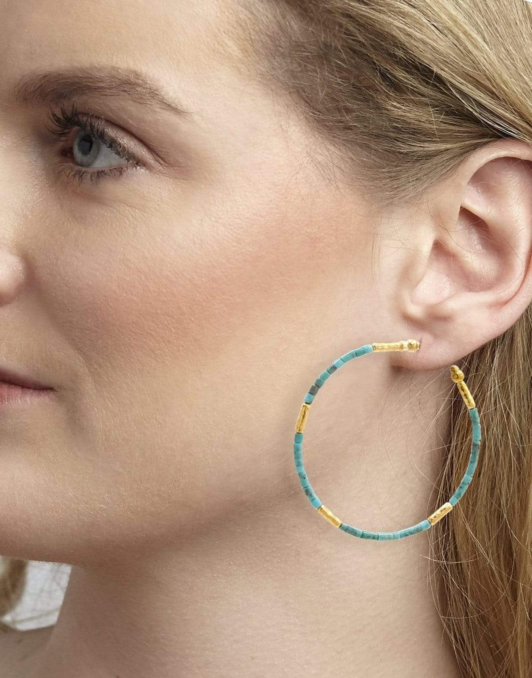 GURHAN-Jet Set Gold and Turquoise Hoop Earrings-YELLOW GOLD