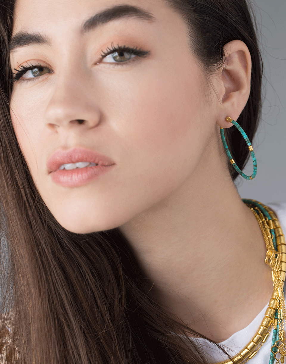 GURHAN-Jet Set Turquoise Hoop Earrings-YELLOW GOLD