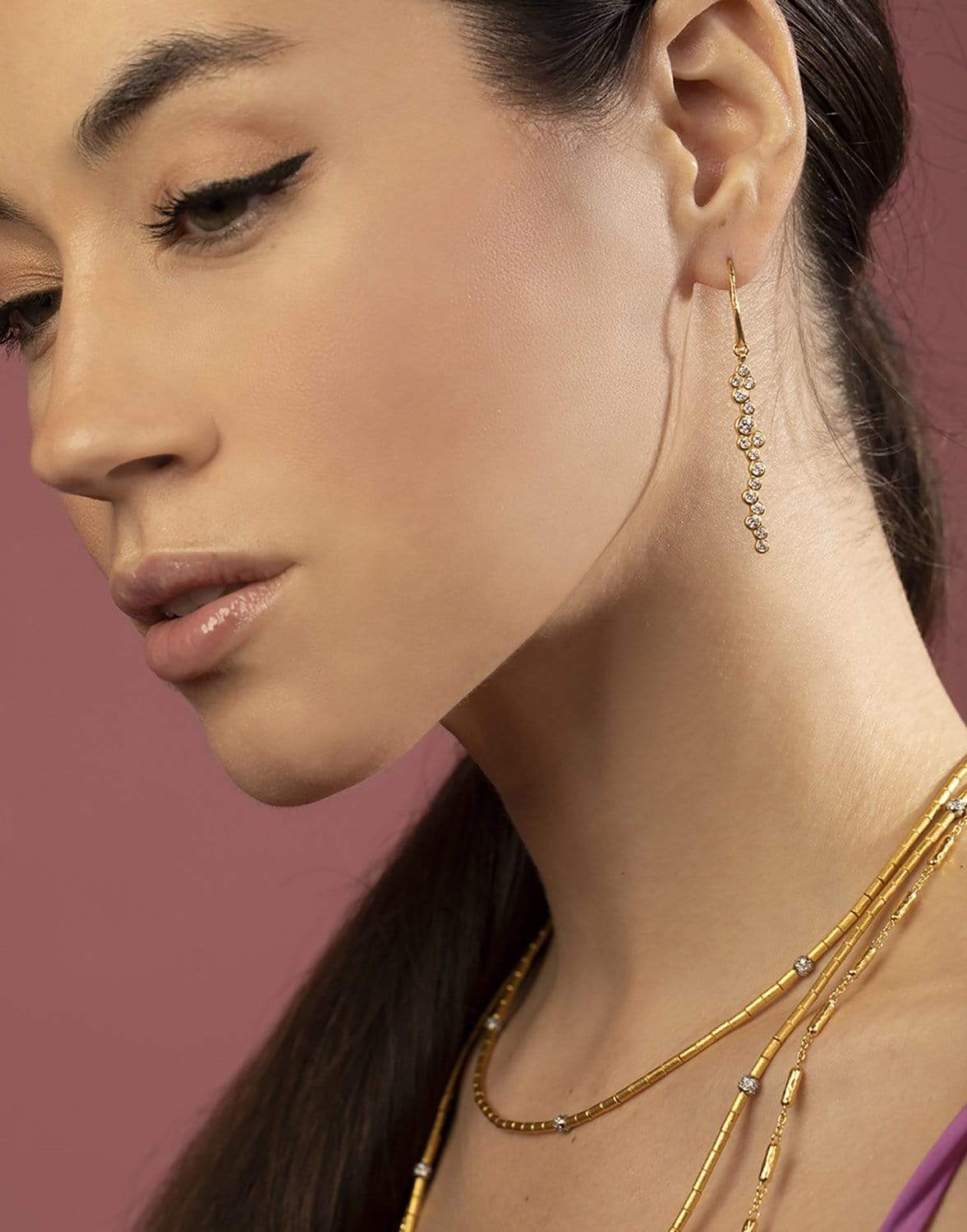 GURHAN-Linear Pointelle Earrings-YELLOW GOLD
