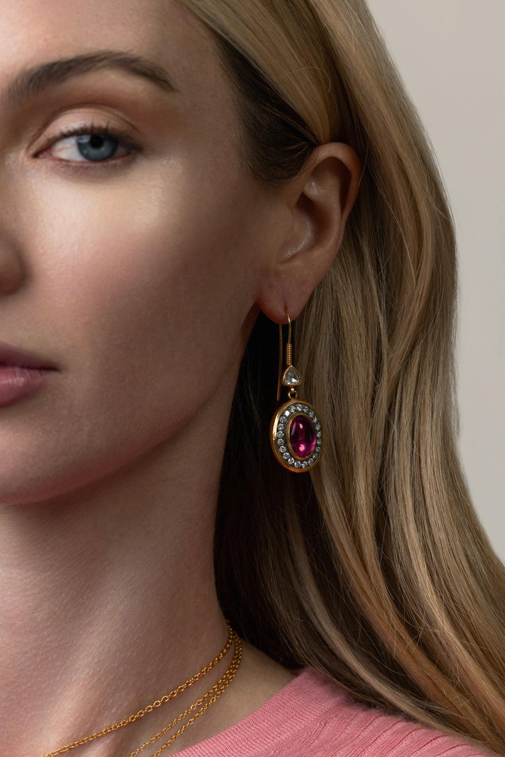 Pink Tourmaline Drop Earrings-YELLOW GOLD-JEWELRYFINE JEWELEARRING-GURHAN