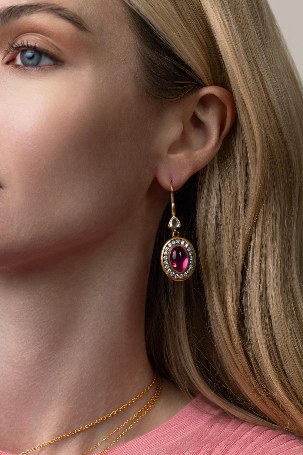 Pink Tourmaline Drop Earrings-YELLOW GOLD-JEWELRYFINE JEWELEARRING-GURHAN