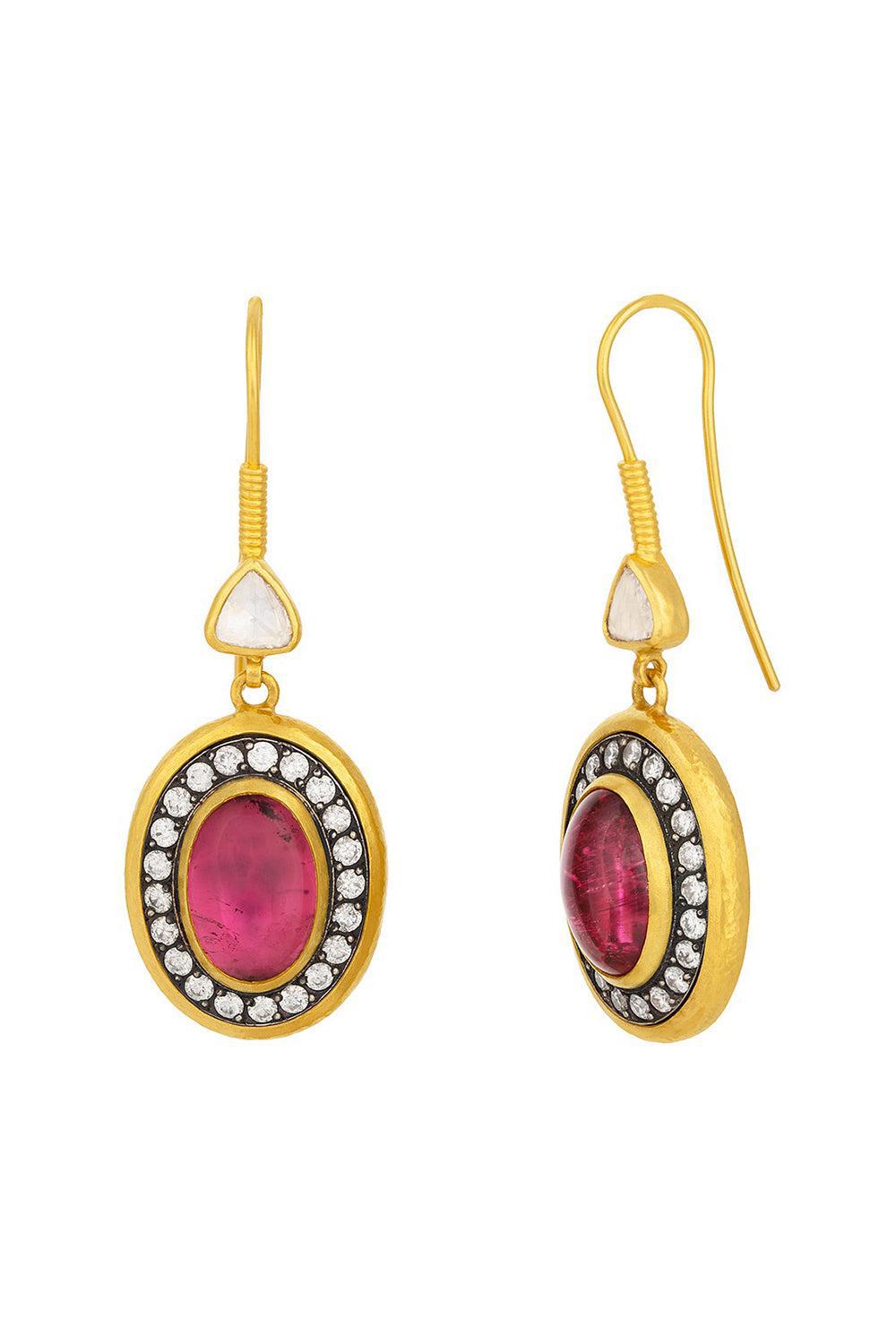 Pink Tourmaline Drop Earrings-YELLOW GOLD-JEWELRYFINE JEWELEARRING-GURHAN