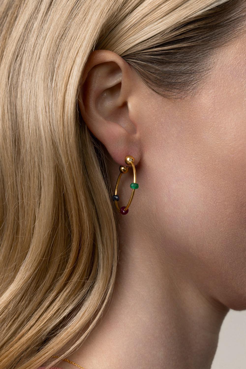 Ruby Emerald Hoop Earrings-YELLOW GOLD-JEWELRYFINE JEWELEARRING-GURHAN