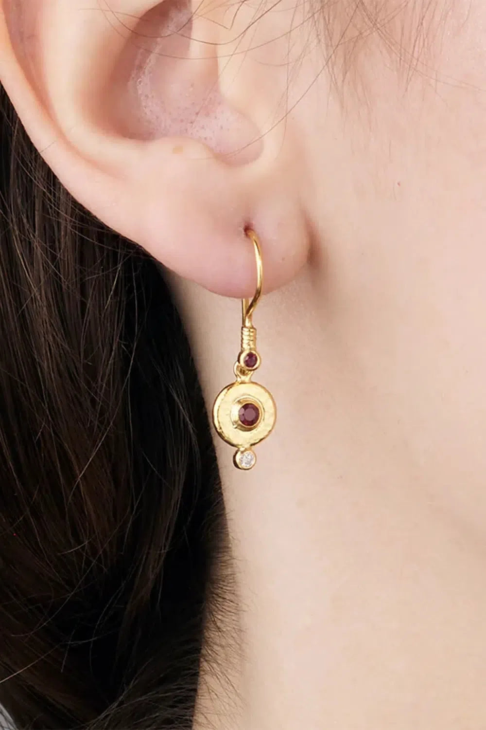GURHAN-Ruby Single Drop Earrings-YELLOW GOLD